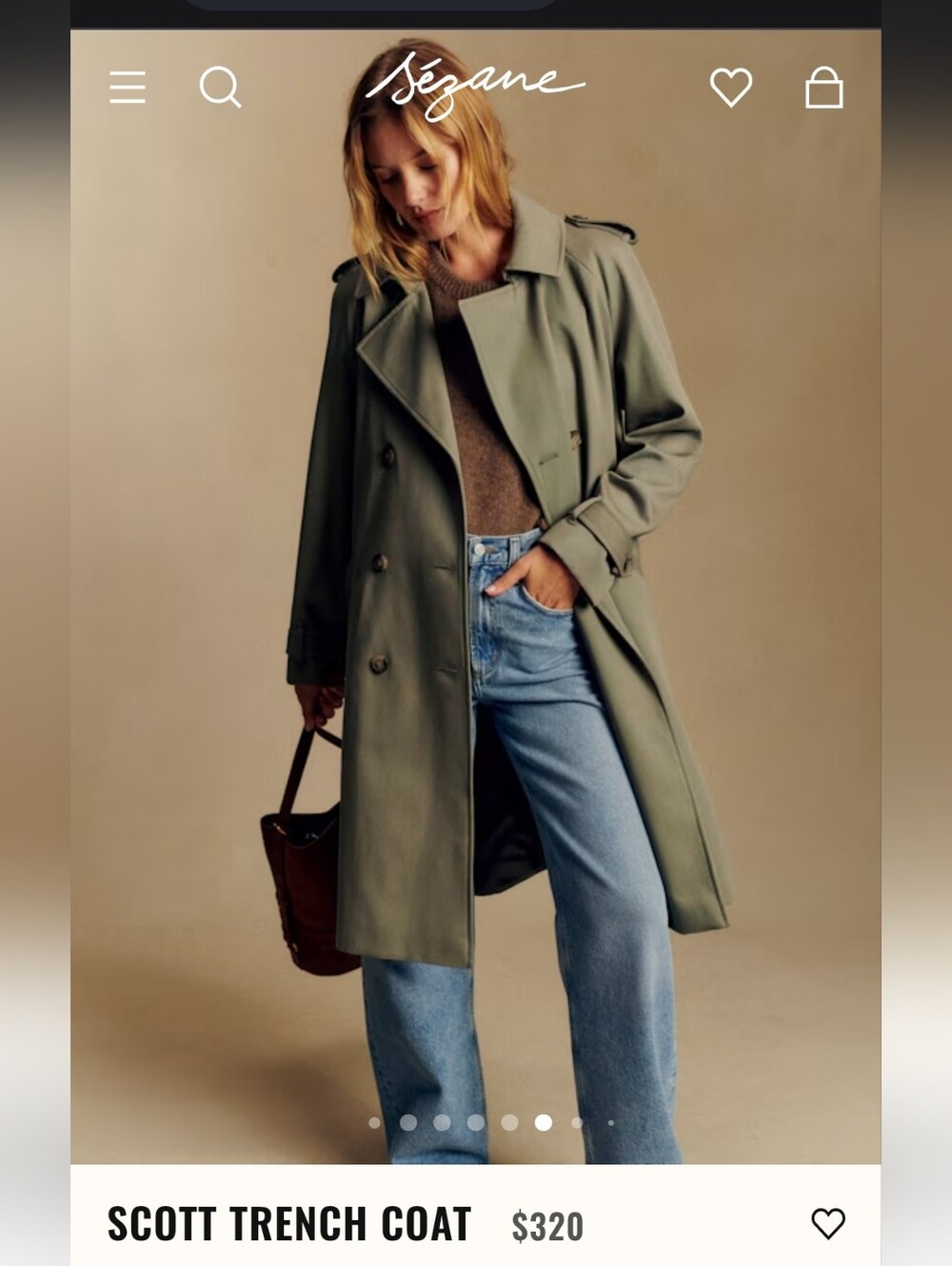 Sezane Scott Trench Coat Olive Green - Size 4 - Picture 2 of 6
